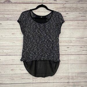 Iz Byer Black White Faux Layer Business Casual Top Med